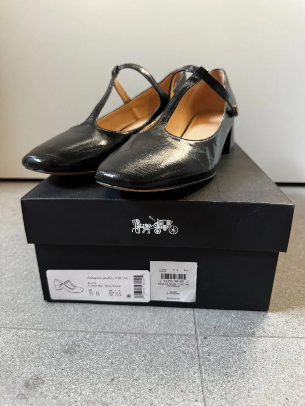 Coach Angelina t-strap patent leather black pumps